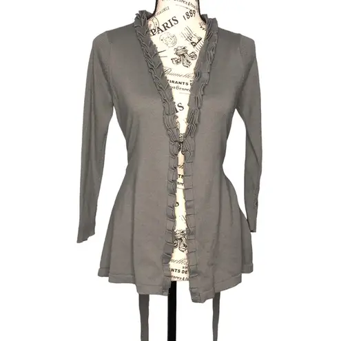 The Limited  MEDIUM Gray Open Front Ribbon Detail Ribbed Arm Tie Cardigan - Image 39