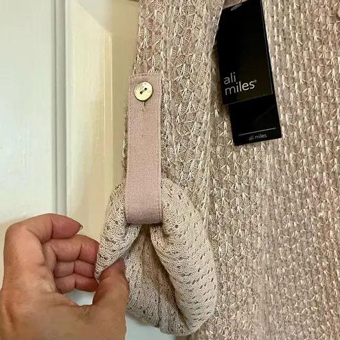 NWT Ali Miles Sparkle Blush 3/4 Sleeve Embroidered Sweater Sheer Back Small Pink