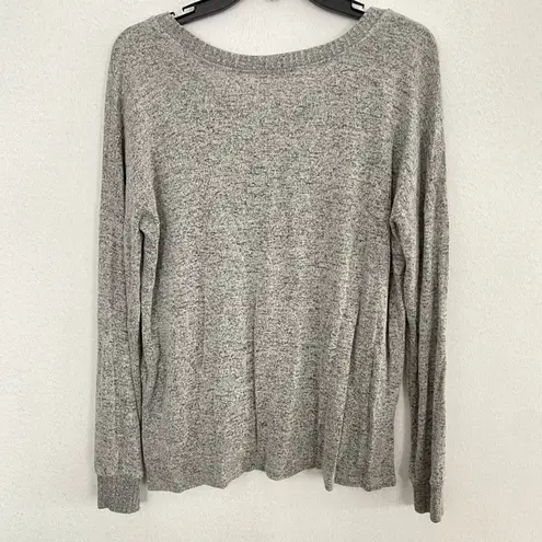 Potters Pot Gray Marled V Neck Lace Trim Long Sleeve Soft Knit Sweater Top M Size M