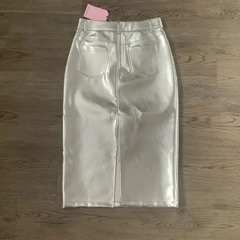Avec Les Filles High Waist Faux Leather Midi Skirt - Size M - Silver - NWT