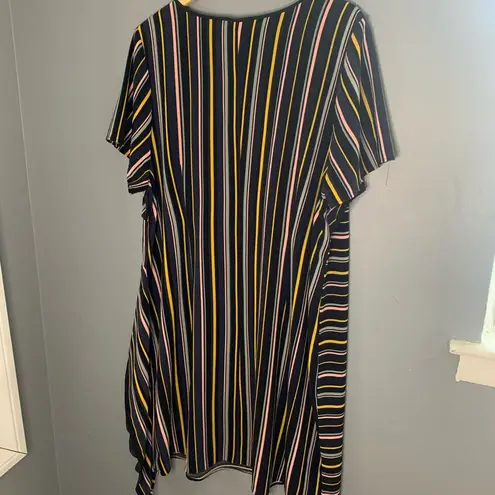 Eloquii black striped asymmetrical ruffle dress