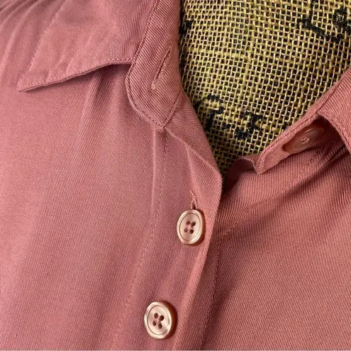 Simply Noelle Sleeveless Button Front Split Seam Tunic Shirt Mauve Pink Small