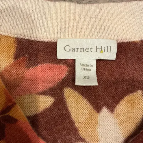 Garnet Hill 100% Cashmere Floral V Neck Sweater Top XS Autumn Colors