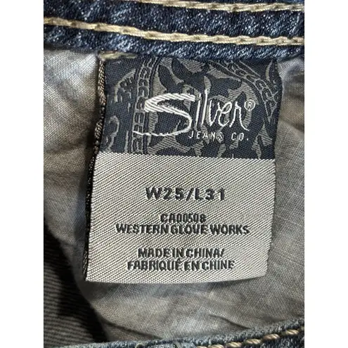 Silver Jeans Pioneer Boot Med Wash Low Rise Embroidery Size 25x31 Logo Boho