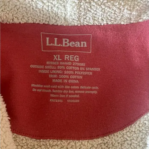 L.L. Bean Sherpa Lined Zip Hoodie XL Coral Pink Fleece Hooded Jacket