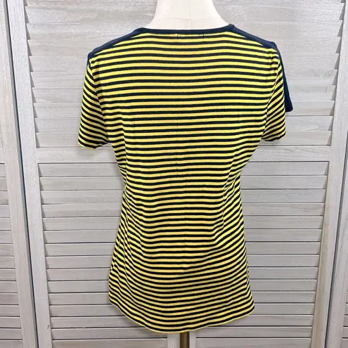 CHAPS  T-Shirt 100% Cotton V Neck Navy/Yellow Stripes-Large