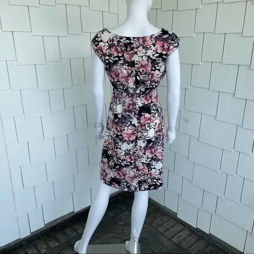 Connected Apparel Women's Pink Multi Floral Short Sleeve Cowl Neck Dress sz 6P
