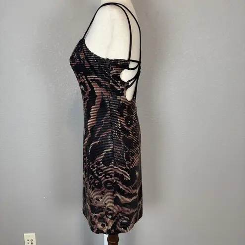 Janine Vintage Animal Print Python Paillettes Sheath Dress Size S Strappy Back