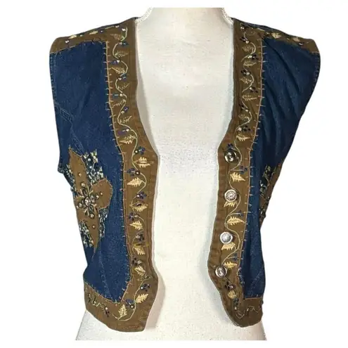Don't Mess With Texas Vest Size Medium Western Country Short Blue Studded Cross