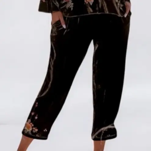 Johnny Was Sisilia Embroidered Velvet Peasant Blouse and cropped pant set NWT