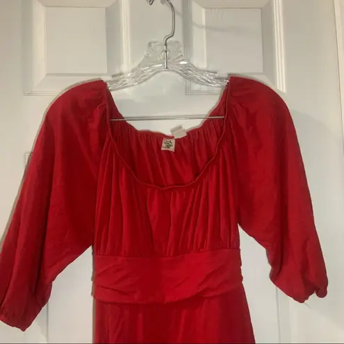 L8ter  Red Scoop Neck 3/4 Sleeve Tie Waist Blouse 1X