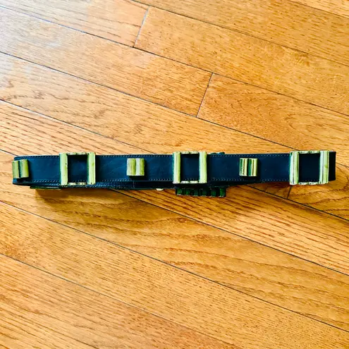 Linea Pelle by Mina Black Leather Belt with Gold Accents