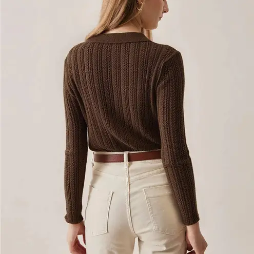 Rihoas Coffee Ribbed Knit Slim Cardigan Brown