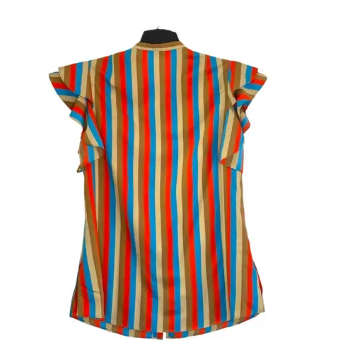 Akris Punto Colorful Striped Ruffle Sleeve Blouse size 6