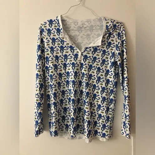 Roller Rabbit Pima Cotton Monkey Print Pajamas PJs in Blue TOP ONLY Size Small