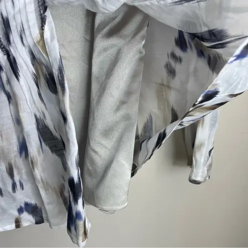 Elie Tahari Women's Pleated Cream Navy Abstract Silk Blend Lined Blouse Size XS