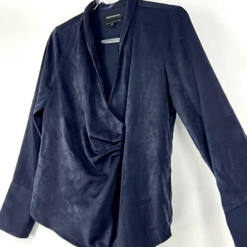 Something Navy Long Sleeve Wrap Front V-Neck Blouse Night Navy XS NWT