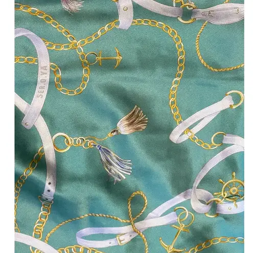 Ser.O.Ya Ellison Print Silk Top Green Nautical Size Large NWT