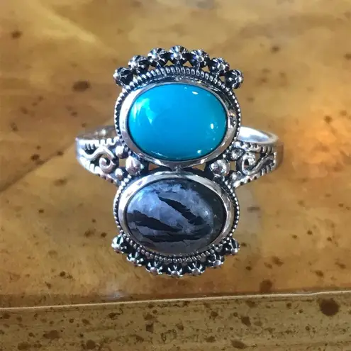 Sleeping Beauty Turquoise White Buffalo Sterling Silver Ring Size 8