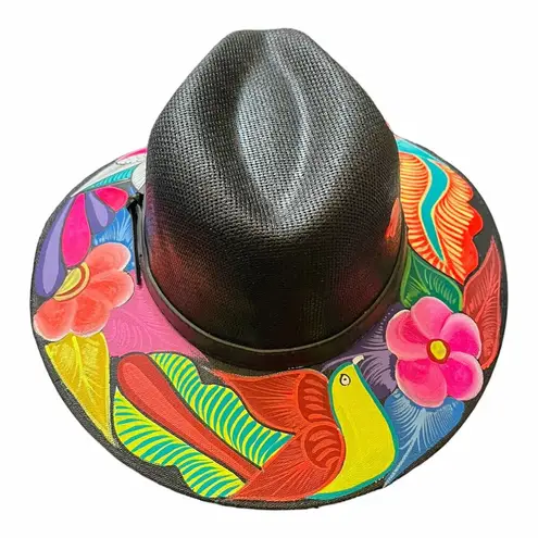 HAT MEXICAN Artisanal Hand Painted Fedora Floral Sombrero Panama Bohemian Black