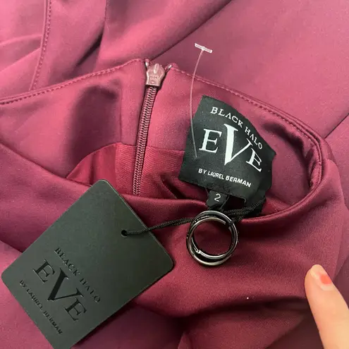 Black Halo Pabla one shoulder ruffled scuba high slit gown