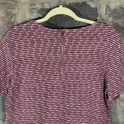 Emelia Knit Top Woman's Medium Red White Striped Fringe Hem Exposed Zipper