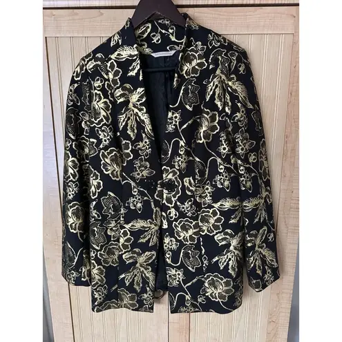 Soft Surroundings Black Gold Jacquard Blazer Jacket Sz M Floral Boho Art Party