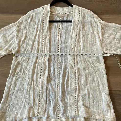 Soft Surroundings Loose Weave Ivory Gold Sequin Cardigan Boho Relaxed Top Sz XS
