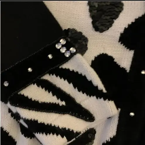 Vintage 90s Berek Animal Print Sweater Sequin Rhinestone Black Size XL