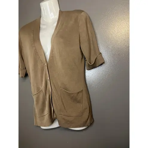 Coldwater Creek Cardigan Womens XS Brown Silk Blend Short Sleeve Button Front