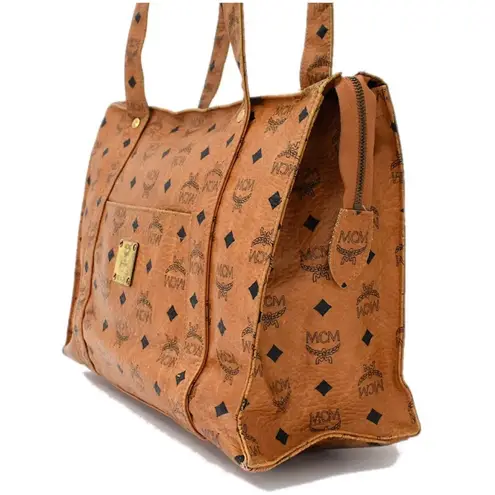 MCM Cognac Vicetos Heritage Top Zipper Closure Shoulder Bag Authentic EUC