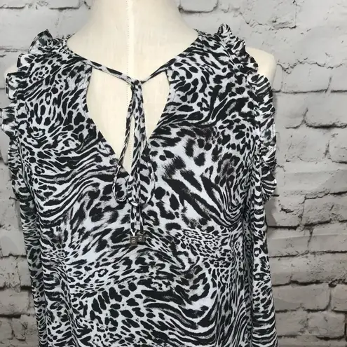 NWT MICHAEL Michael Kors Big Cat Cold Shoulder Top Black