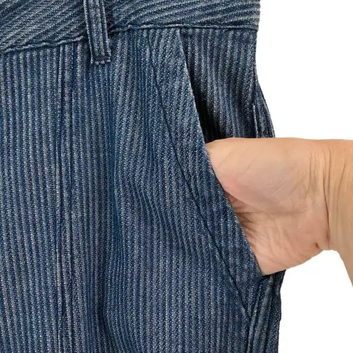 Taylor Stitch Striped Bleached Indigo Herringbone Straight Leg Pants Womens 10 Blue