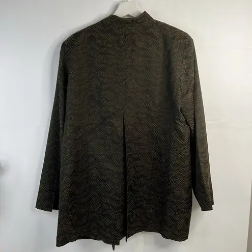 Eileen Fisher  Size XL Silk Blend Jacquard Wave Jacket Open Front Wing Collar