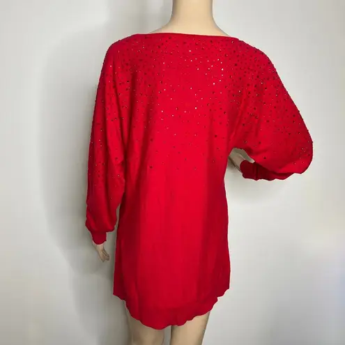 INC International Concepts Red Jeweled Crewneck Sweater Size L