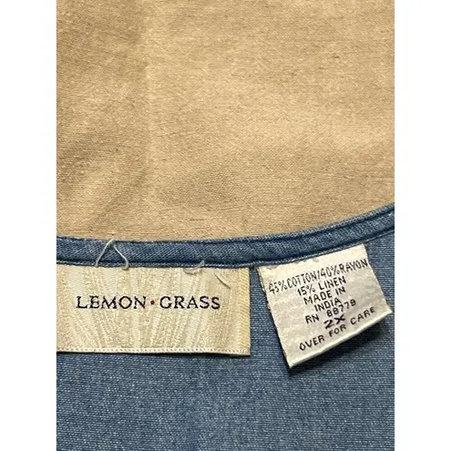 lemon grass Vintage Sleeveless Denim Jumper Dress Button Front Tie Back Size 2X