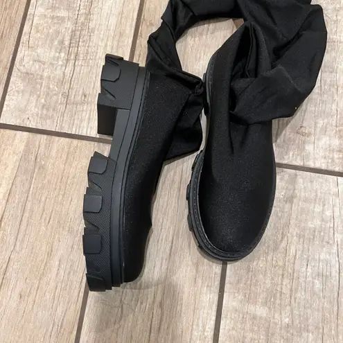 Leggings Boots Slim Fit Boots Chunky Leggings Boots Combat High Waist Round Toe Winter Boots Black Size 6