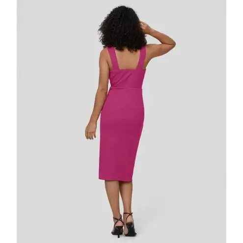 Halara V Neck Backless Plicated Crossover Hem Bodycon Midi Cotton Dress Pink M