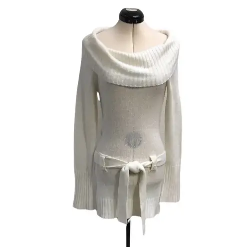 Player Gold Cowl Neck Belted Sweater Cream Large