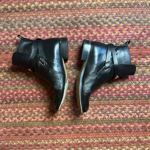 Michael Kors  ARLEY BLACK LEATHER GOLD ANKLE RIDING BOOTS