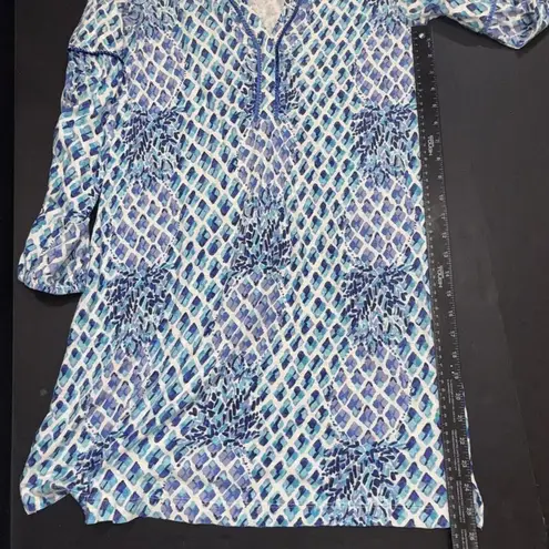 Lilly Pulitzer  Fringe Pineapple Preppy Beach Puff Sleeve Designer Mini Dress Med