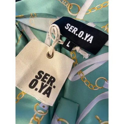 Ser.O.Ya Ellison Print Silk Top Green Nautical Size Large NWT