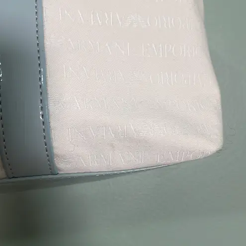 Emporio Armani Logo Canvas Satchel Shoulder Bag Off White Light Blue