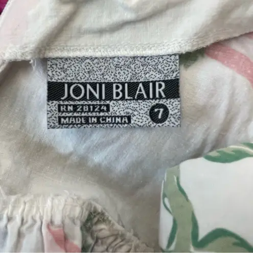 Vtg Y2K Joni Blair white floral dress pink accents aop pockets size 7 wedding