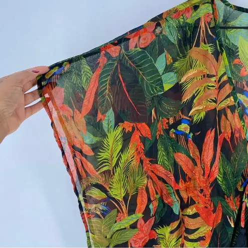 Violet Sky Sheer Chiffon Tropical Leaf Print Plunging V