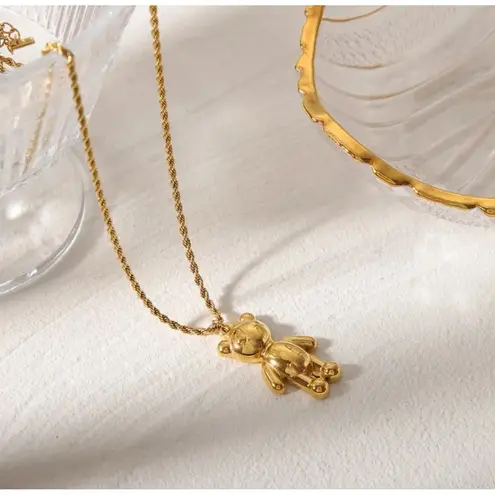 Gold Teddy Bear Pendant Necklace – 14K Plated Stainless Steel Chain