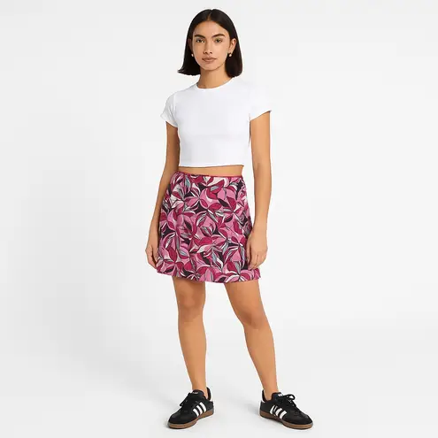 Y2K Vintage Wrapper Jersey Knit Abstract Floral Print Skirt Pink and Black M Size undefined