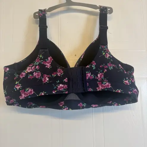 Cacique Lightly Lined Full Coverage Bra Underwire Size 42DD Black Cherry Blossom