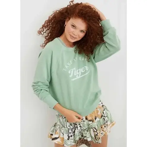 Aerie  take it‎ easy tiger distressed sweatshirt green size small