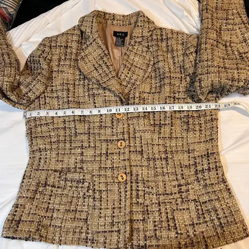 RQT Tweed Blazer Jacket Brown Beige Metallic Boucle Business Professional